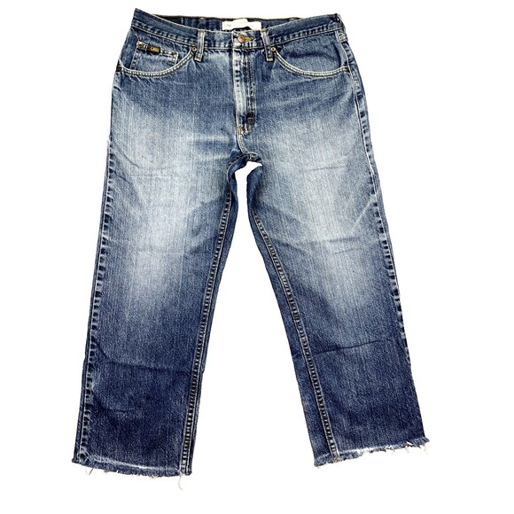 Lee MR Jeans 34x30 Raw Hem‎ Dark Wash Relaxed Denim Y2K Grunge - Altered Hem - Picture 1 of 16